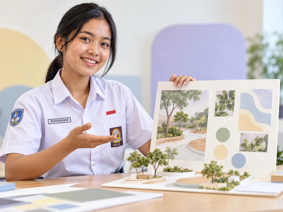 Pelajar mempresentasikan hasil project di depan tim