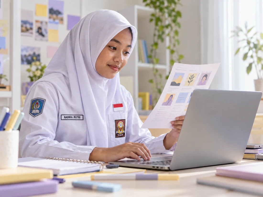 Dua pelajar merencanakan postingan media sosial
